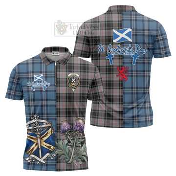 Moffat Tartan Zipper Polo Shirt Happy St. Andrew's Day Half Tartan Style