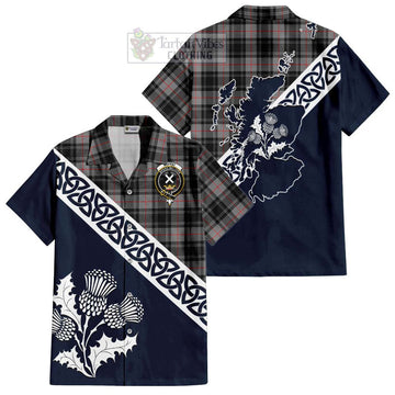 Moffat Tartan Short Sleeve Button Shirt Featuring Thistle and Scotland Map