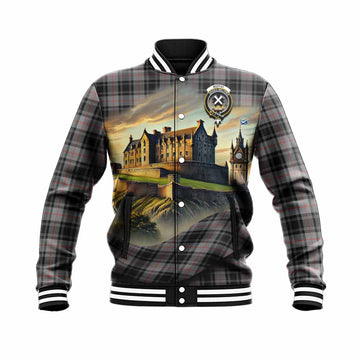 Moffat Tartan Family Crest Baseball Jacket with Scottish Ancient Castle Style Unisex - Tartan Vibes Clothing