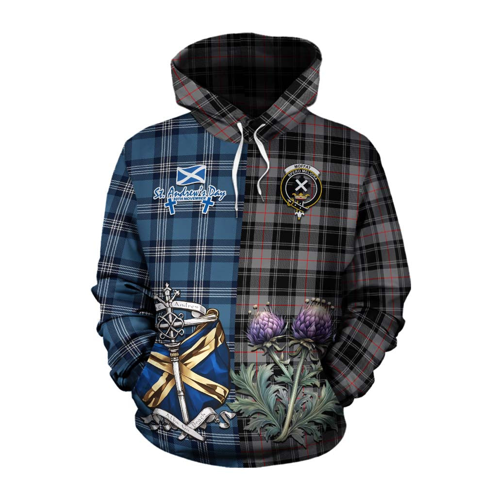 Tartan Vibes Clothing Moffat Tartan Cotton Hoodie Happy St. Andrew's Day Half Tartan Style