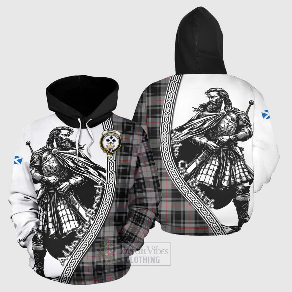 Tartan Vibes Clothing Moffat Tartan Clan Crest Hoodie with Highlander Warrior Celtic Style