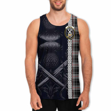 Moffat Tartan Men's Tank Top with Family Crest Cross Sword Thistle Celtic Vibes