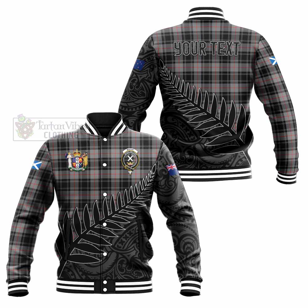 Tartan Vibes Clothing Moffat Crest Tartan Baseball Jacket with New Zealand Silver Fern Half Style