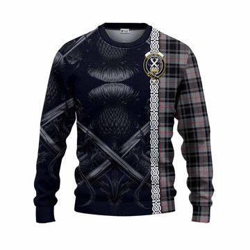 Moffat Tartan Knitted Sweater with Family Crest Cross Sword Thistle Celtic Vibes