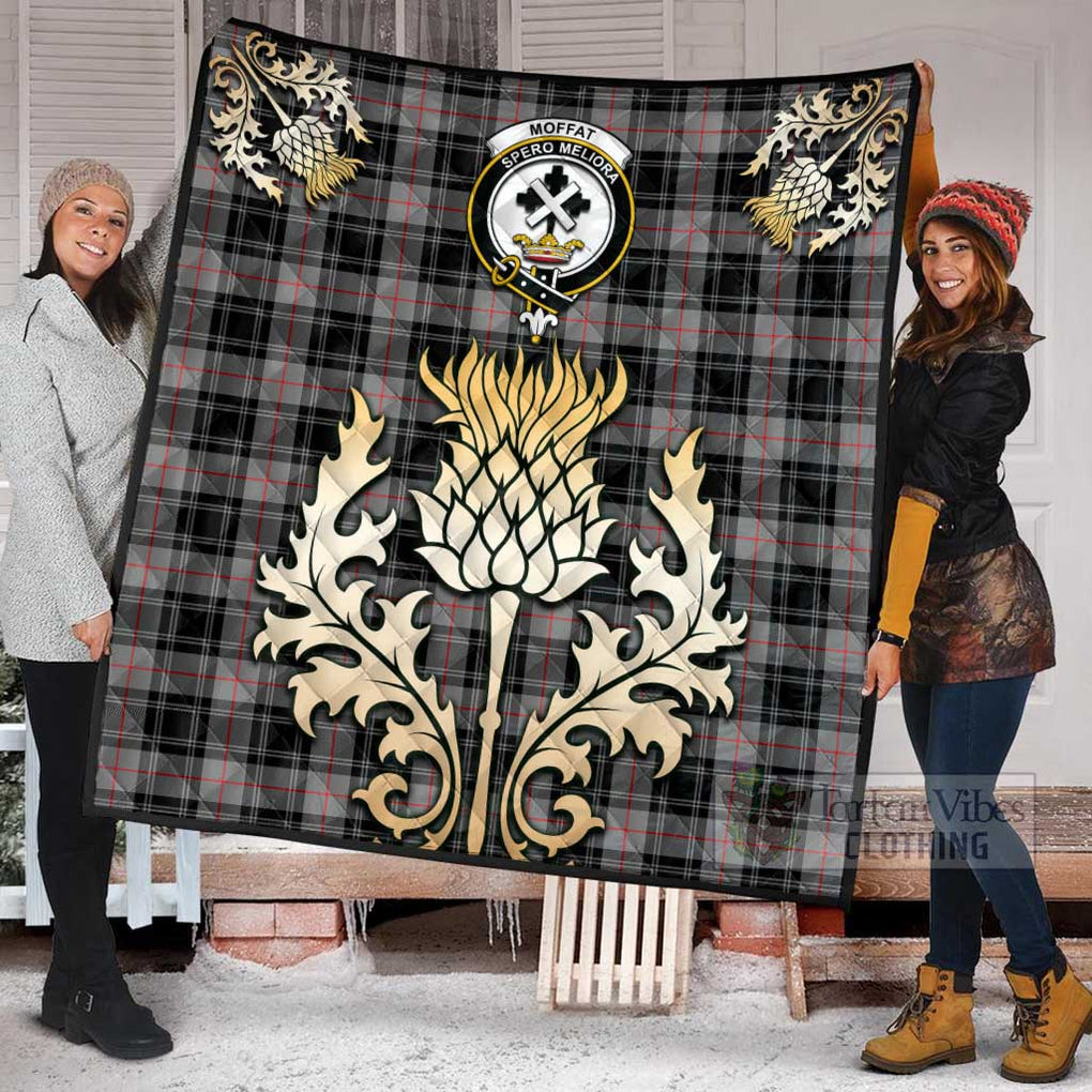 Tartan Vibes Clothing Moffat Tartan Quilt with Family Crest and Golden Thistle Style