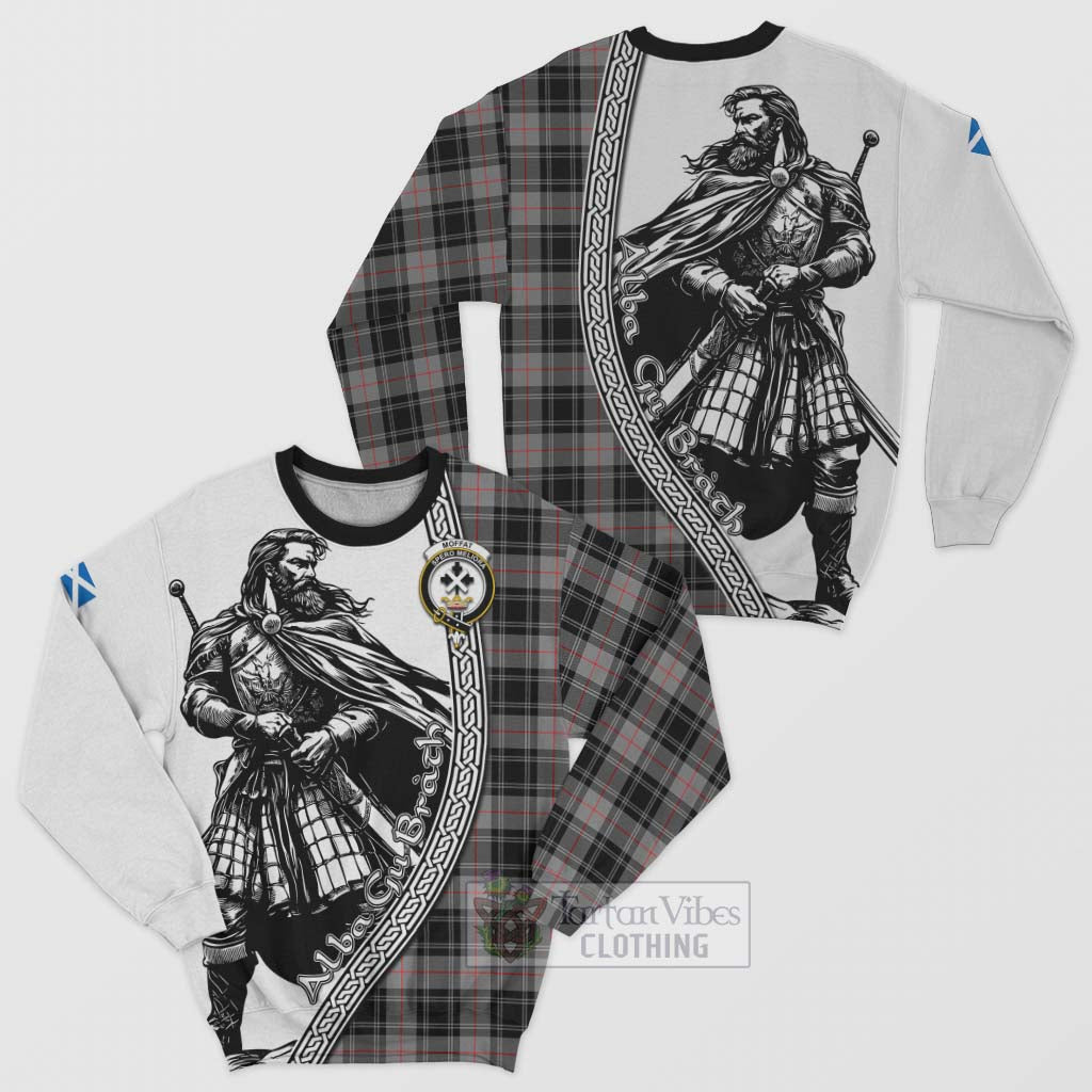 Tartan Vibes Clothing Moffat Tartan Clan Crest Sweatshirt with Highlander Warrior Celtic Style