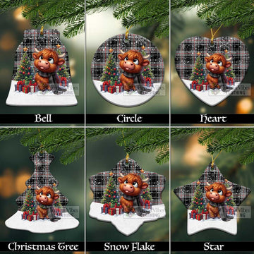 Moffat Tartan Christmas Ceramic Ornament with Adorable Highland Coo