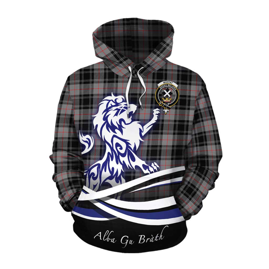 Tartan Vibes Clothing Moffat Tartan Cotton Hoodie with Alba Gu Brath Regal Lion Emblem