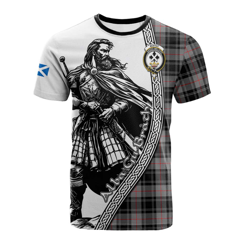 Moffat Tartan Clan Crest Cotton T-shirt with Highlander Warrior Celtic Style