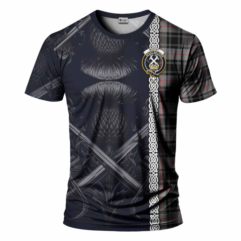 Tartan Vibes Clothing Moffat Tartan T-Shirt with Family Crest Cross Sword Thistle Celtic Vibes