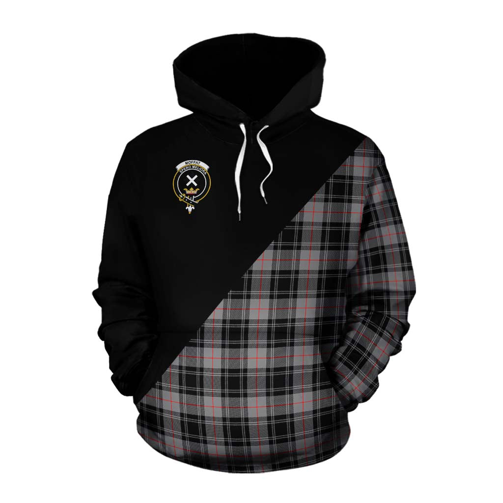 Tartan Vibes Clothing Moffat Tartan Cotton Hoodie with Family Crest and Military Logo Style