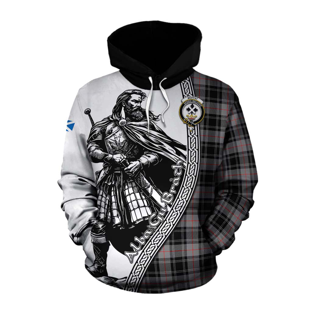 Tartan Vibes Clothing Moffat Tartan Clan Crest Cotton Hoodie with Highlander Warrior Celtic Style