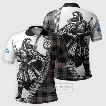 Moffat Tartan Clan Crest Polo Shirt with Highlander Warrior Celtic Style