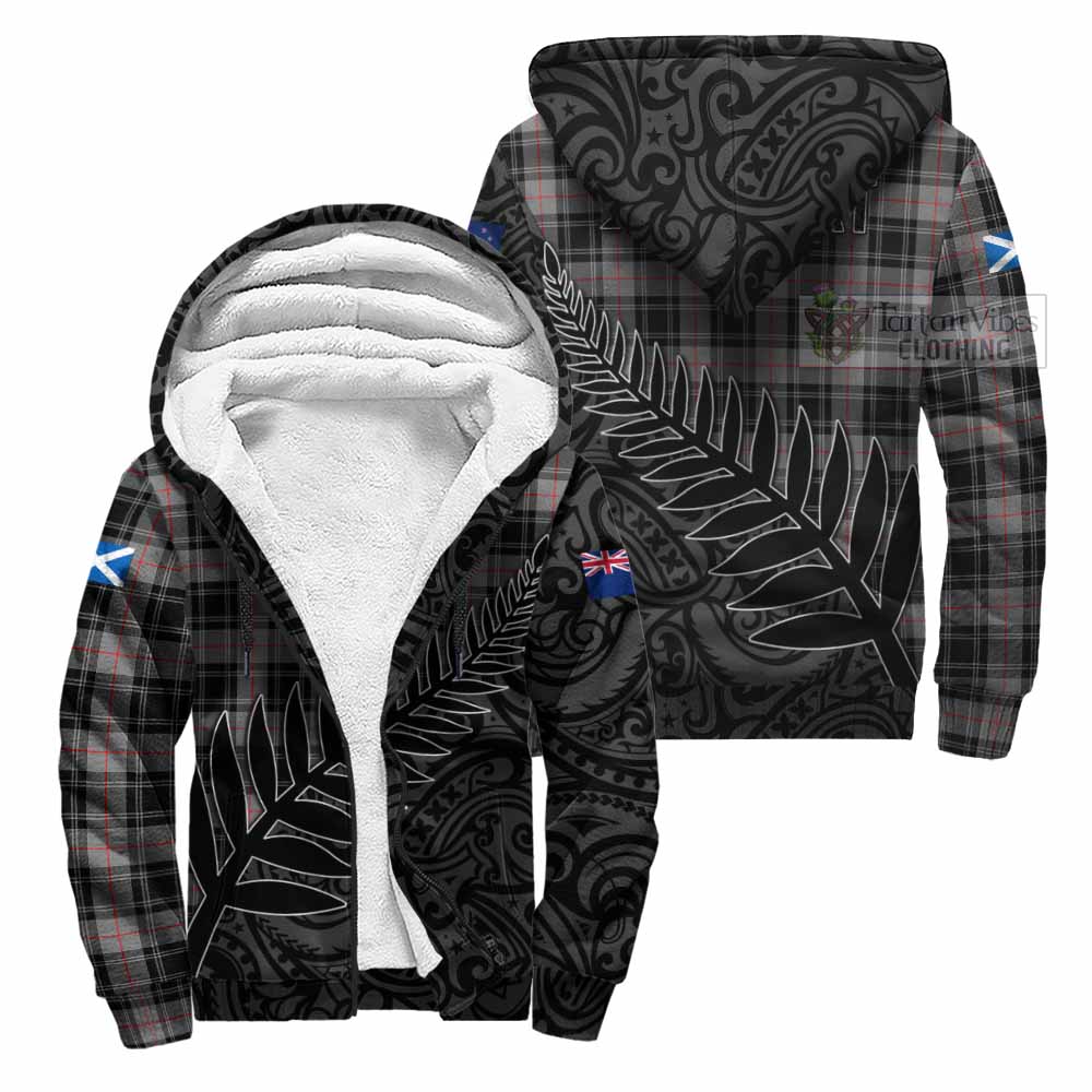 Tartan Vibes Clothing Moffat Crest Tartan Sherpa Hoodie with New Zealand Silver Fern Half Style