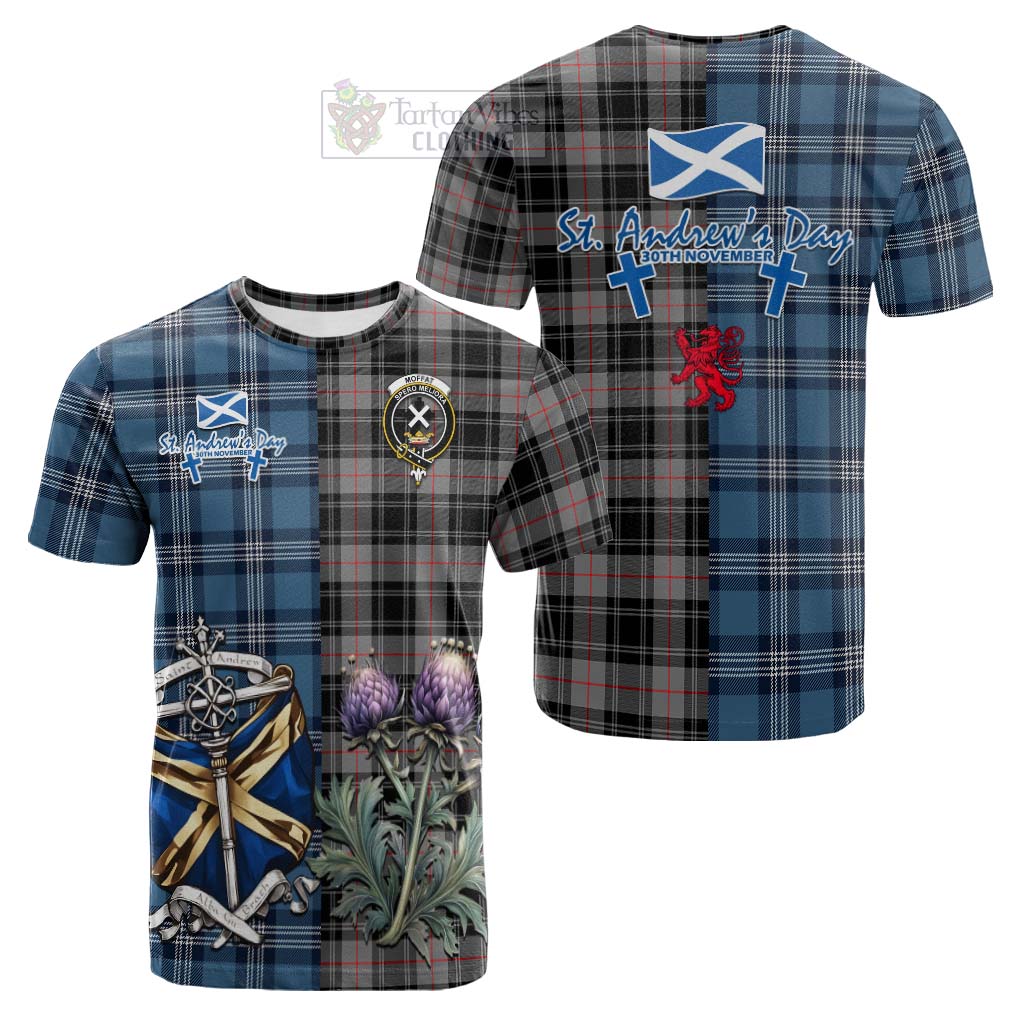 Tartan Vibes Clothing Moffat Tartan Cotton T-shirt Happy St. Andrew's Day Half Tartan Style