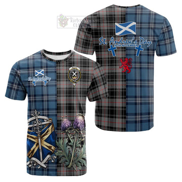 Moffat Tartan Cotton T-shirt Happy St. Andrew's Day Half Tartan Style