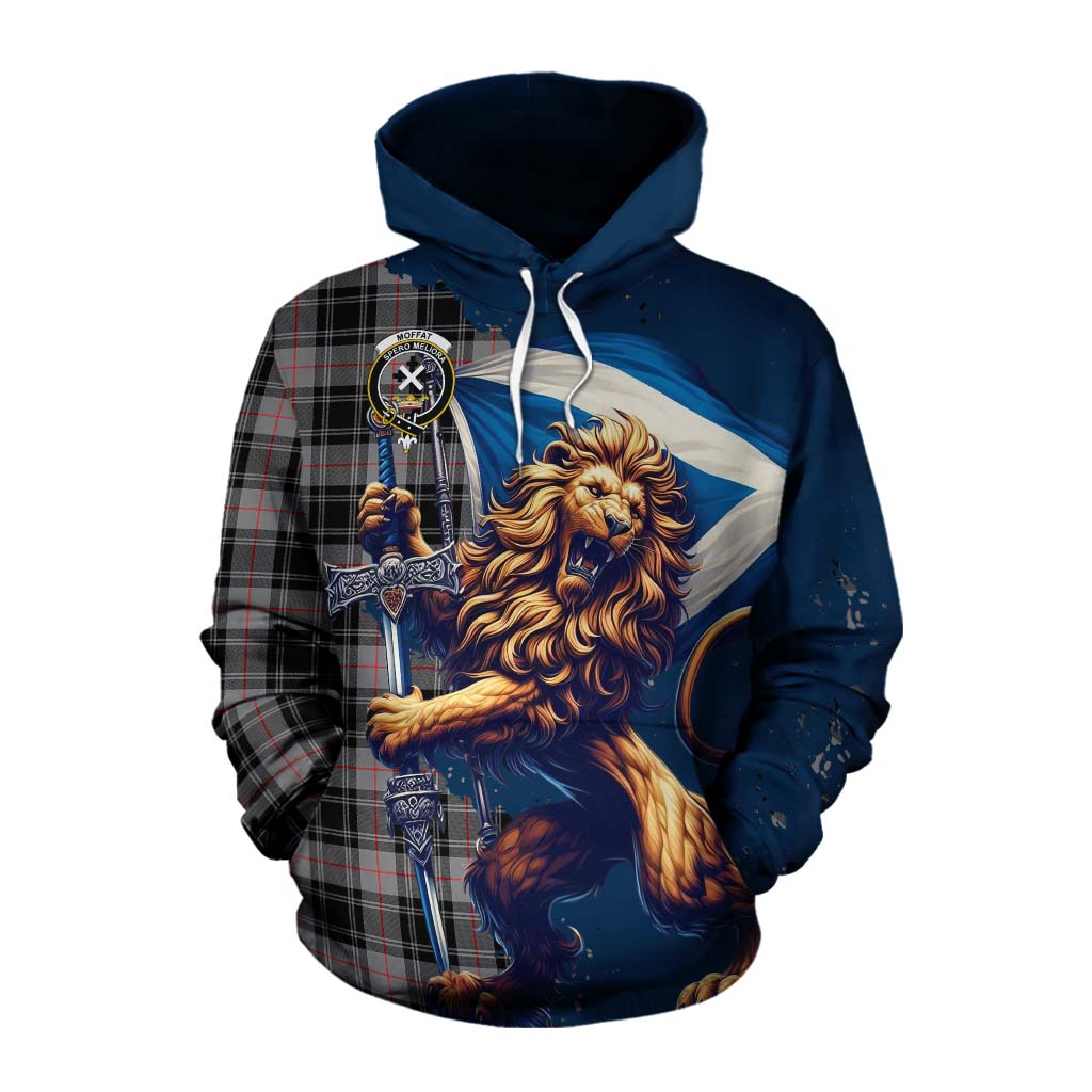 Tartan Vibes Clothing Moffat Tartan Family Crest Cotton Hoodie with Scottish Majestic Lion