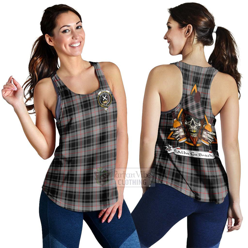 Tartan Vibes Clothing Moffat Tartan Women's Racerback Tanks with Family Crest and Bearded Skull Holding Bottles of Whiskey