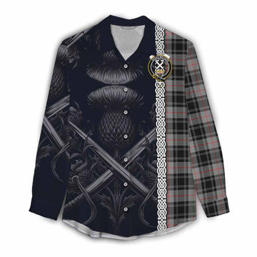 Moffat Tartan Women's Casual Shirt with Family Crest Cross Sword Thistle Celtic Vibes