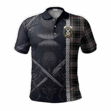 Moffat Tartan Polo Shirt with Family Crest Cross Sword Thistle Celtic Vibes