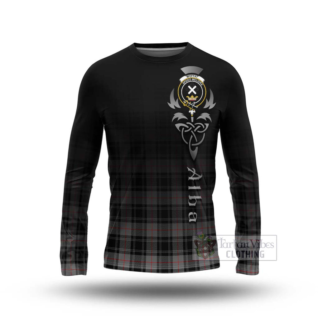 Tartan Vibes Clothing Moffat Tartan Long Sleeve T-Shirt Featuring Alba Gu Brath Family Crest Celtic Inspired