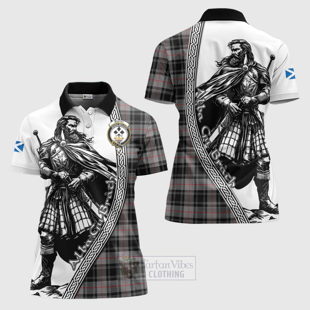 Tartan Vibes Clothing Moffat Tartan Clan Crest Women's Polo Shirt with Highlander Warrior Celtic Style