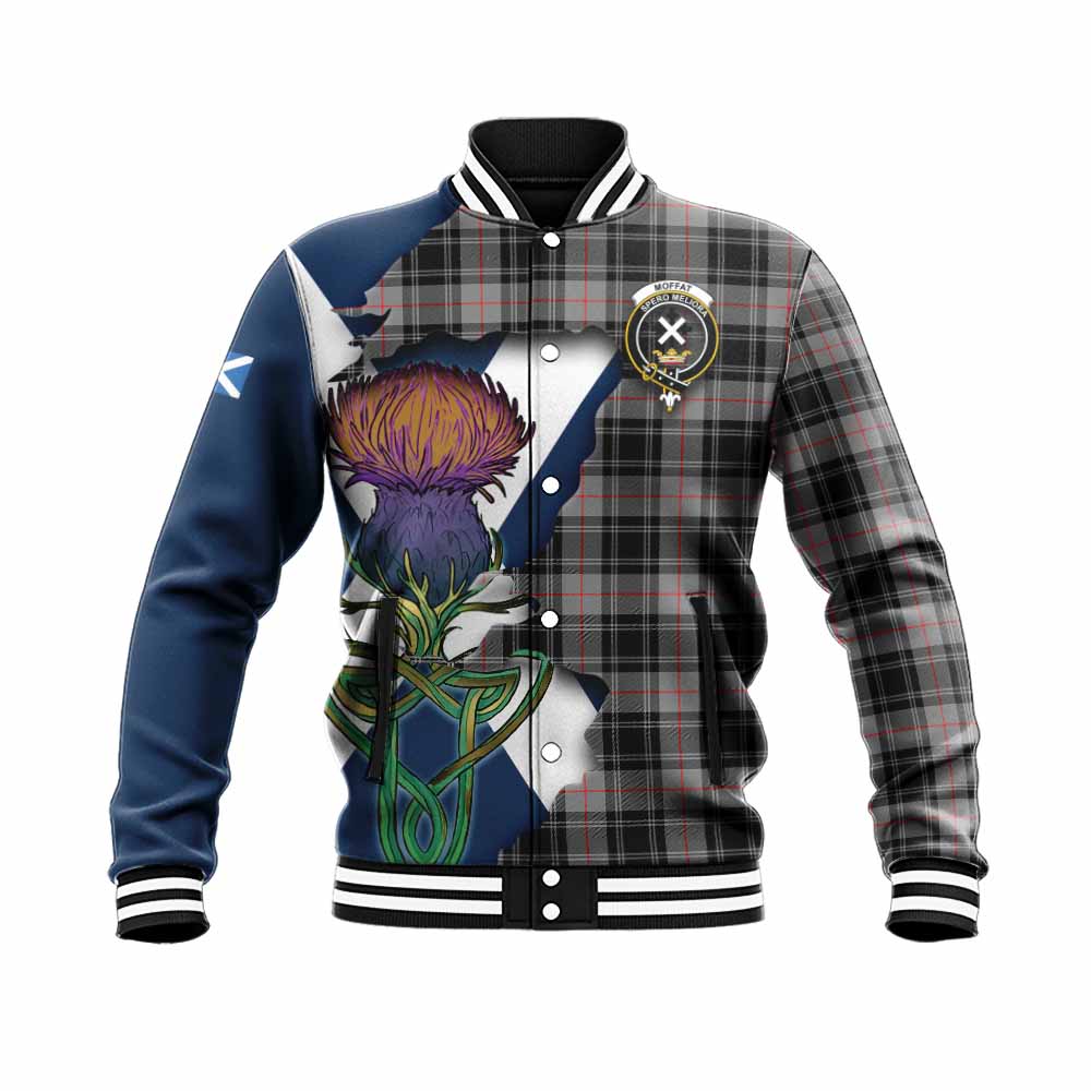 Moffat Tartan Family Crest Baseball Jacket Scottish Thistle Celtic Inspired Unisex - Tartan Vibes Clothing