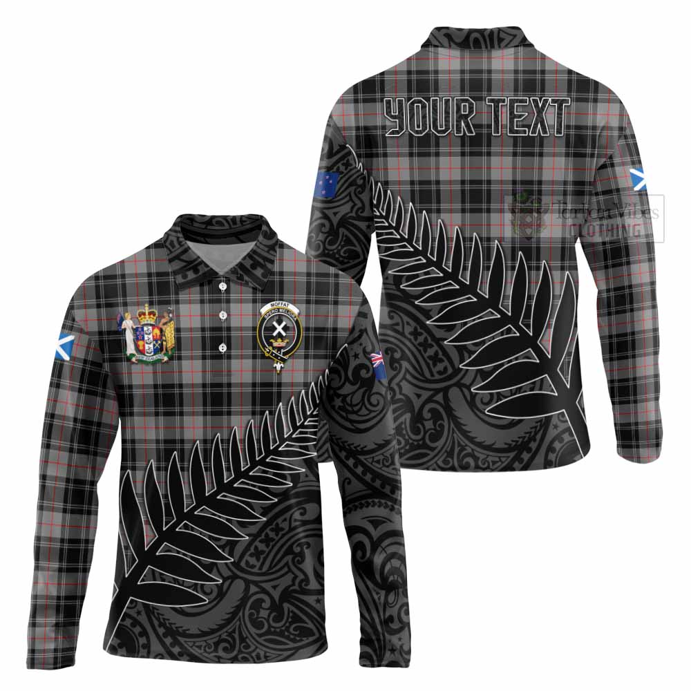 Tartan Vibes Clothing Moffat Crest Tartan Long Sleeve Polo Shirt with New Zealand Silver Fern Half Style