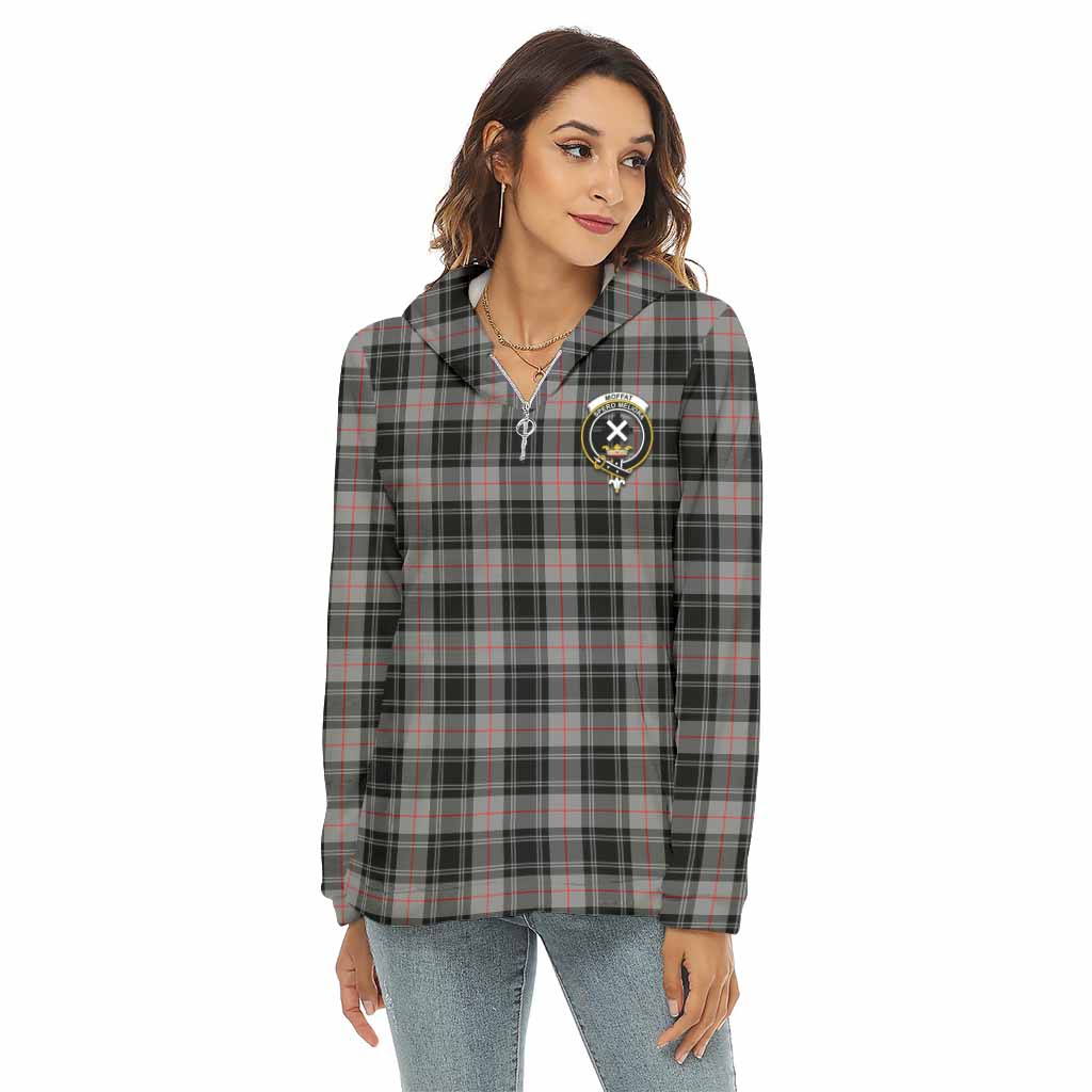 Tartan Vibes Clothing Moffat Tartan Crest Women's Borg  Half Zip Fleece Hoodie