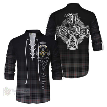 Moffat Tartan Ghillie Kilt Shirt Featuring Alba Gu Brath Family Crest Celtic Inspired