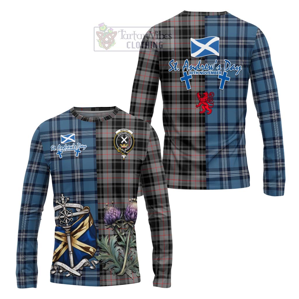 Tartan Vibes Clothing Moffat Tartan Long Sleeve T-Shirt Happy St. Andrew's Day Half Tartan Style