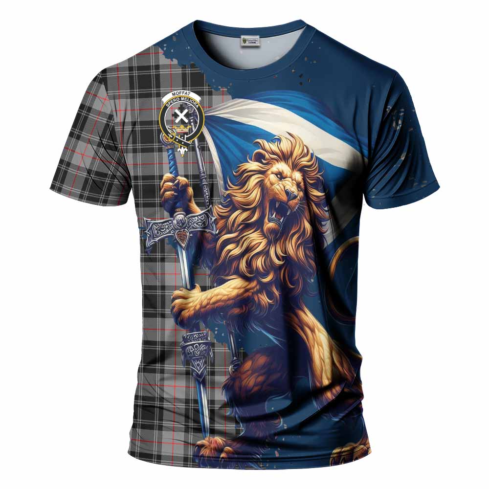 Tartan Vibes Clothing Moffat Tartan Family Crest T-Shirt with Scottish Majestic Lion