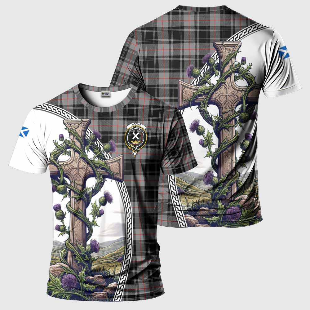 Tartan Vibes Clothing Moffat Agnew Tartan T-Shirt with Family Crest and St. Andrew's Cross Accented by Thistle Vines