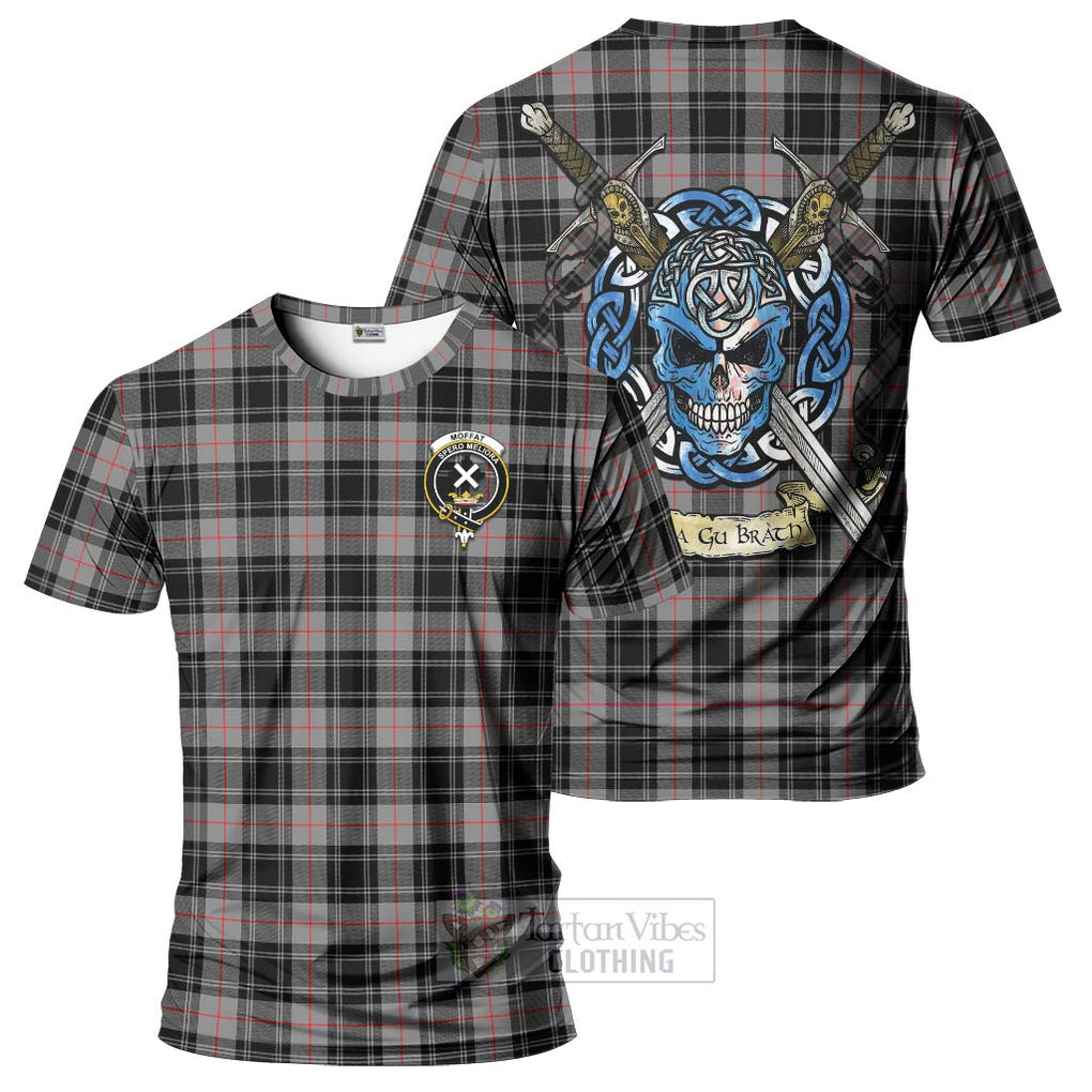 Tartan Vibes Clothing Moffat Tartan T-Shirt with Family Crest Celtic Skull Style