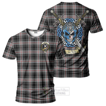 Moffat Tartan T-Shirt with Family Crest Celtic Skull Style