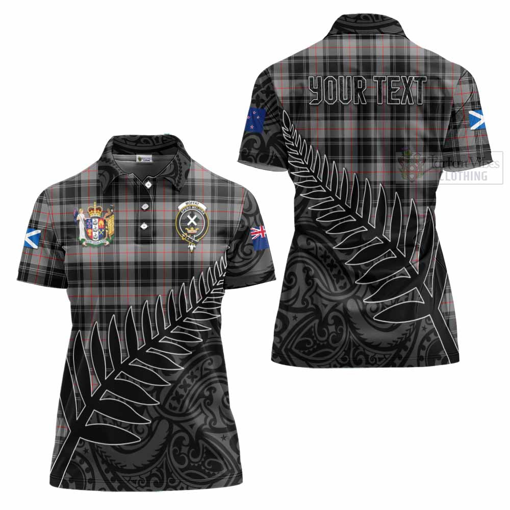 Tartan Vibes Clothing Moffat Crest Tartan Women's Polo Shirt with New Zealand Silver Fern Half Style