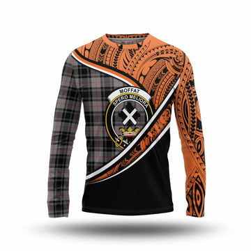 Moffat Crest Tartan Long Sleeve T-Shirt with Polynesian Vibes Style - Orange Version