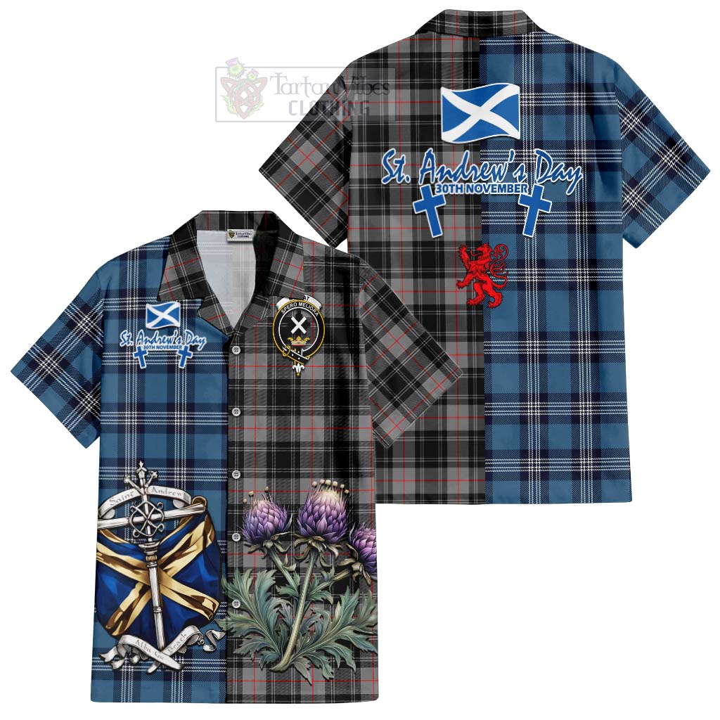 Tartan Vibes Clothing Moffat Tartan Short Sleeve Button Shirt Happy St. Andrew's Day Half Tartan Style