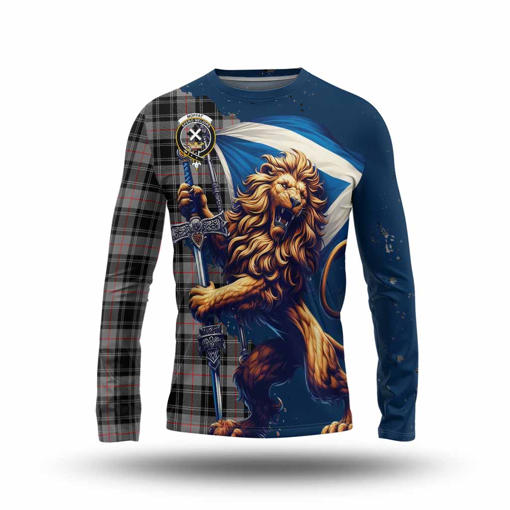 Tartan Vibes Clothing Moffat Tartan Family Crest Long Sleeve T-Shirt with Scottish Majestic Lion