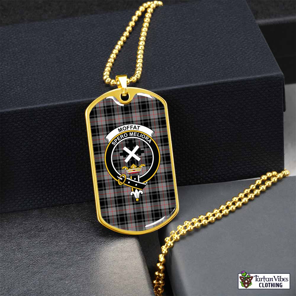 Tartan Vibes Clothing Moffat Tartan Dog Tag Necklace with Family Crest