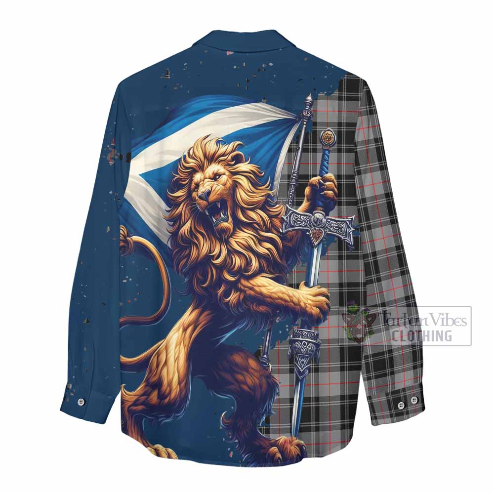 Tartan Vibes Clothing Moffat Tartan Family Crest Women's Casual Shirt with Scottish Majestic Lion