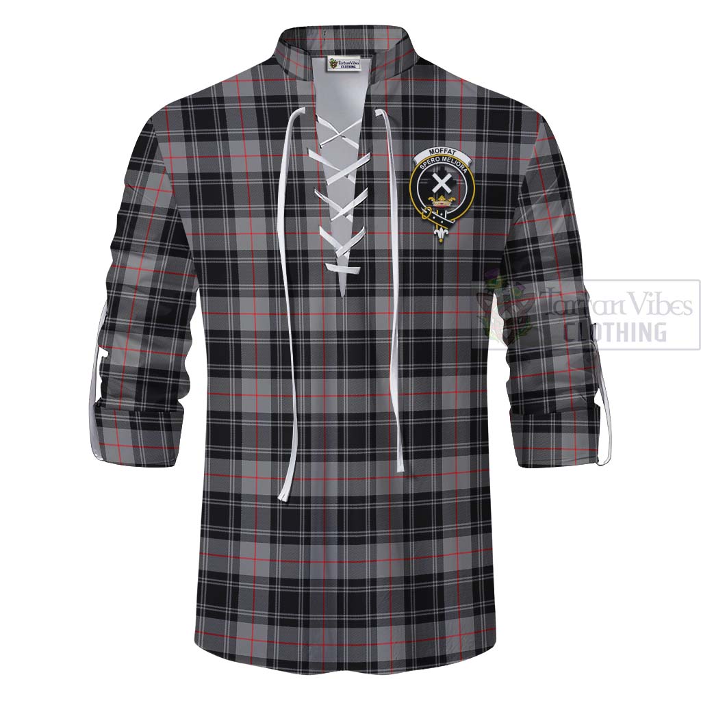 Tartan Vibes Clothing Moffat Tartan Ghillie Kilt Shirt with Family Crest and Bearded Skull Holding Bottles of Whiskey