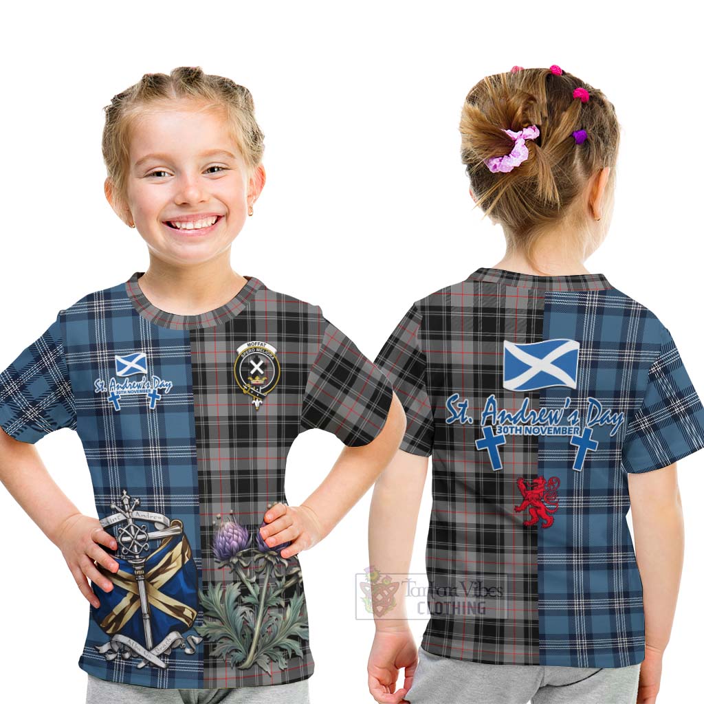 Tartan Vibes Clothing Moffat Tartan Kid T-Shirt Happy St. Andrew's Day Half Tartan Style