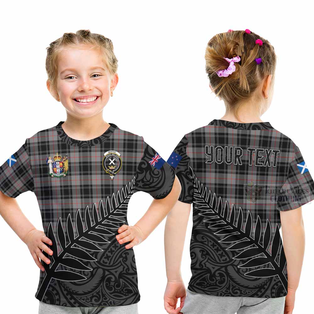 Tartan Vibes Clothing Moffat Crest Tartan Kid T-Shirt with New Zealand Silver Fern Half Style