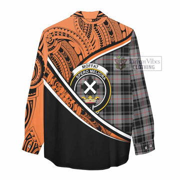 Moffat Crest Tartan Women's Casual Shirt with Polynesian Vibes Style - Orange Version