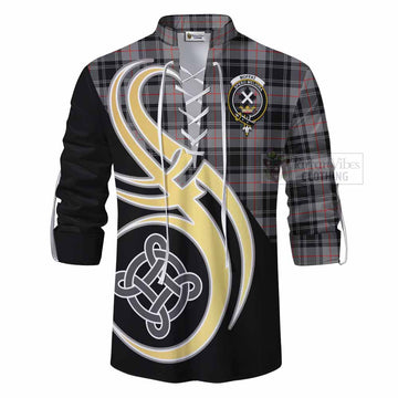 Moffat Tartan Ghillie Kilt Shirt with Family Crest and Celtic Symbol Style