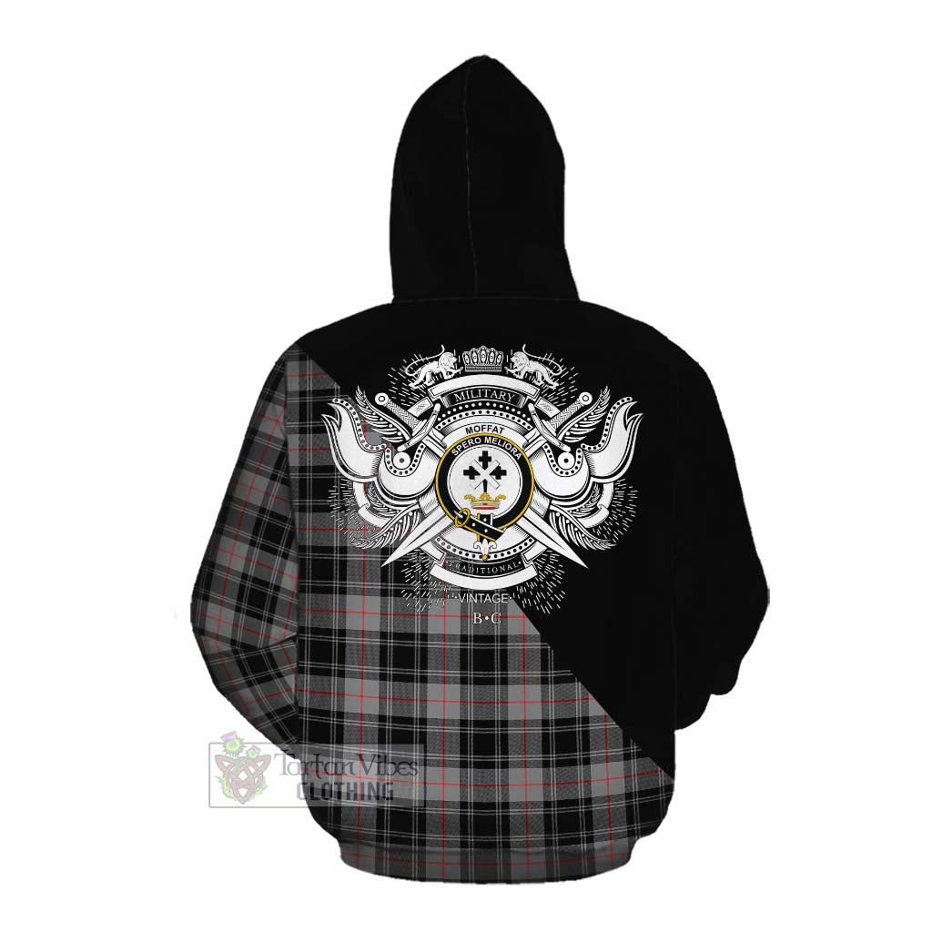 Tartan Vibes Clothing Moffat Tartan Cotton Hoodie with Family Crest and Military Logo Style