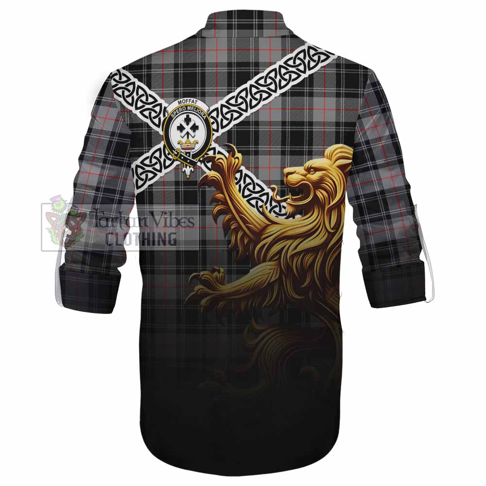 Moffat Crest Tartan Ghillie Kilt Shirt with Golden Lion Emblem Celtic Style - Tartan Vibes Clothing
