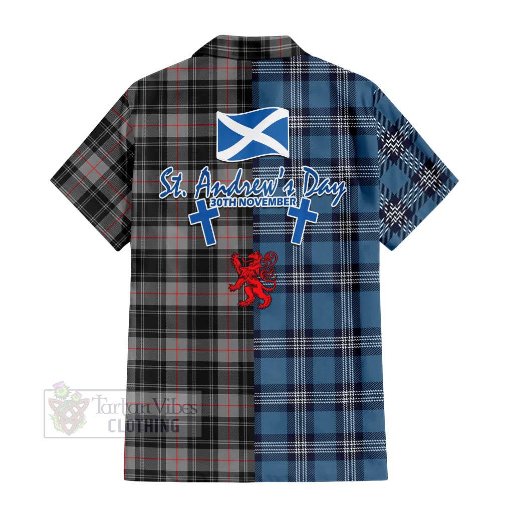 Tartan Vibes Clothing Moffat Tartan Short Sleeve Button Shirt Happy St. Andrew's Day Half Tartan Style