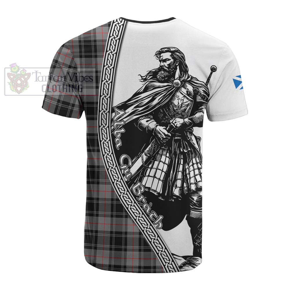 Moffat Tartan Clan Crest Cotton T-shirt with Highlander Warrior Celtic Style